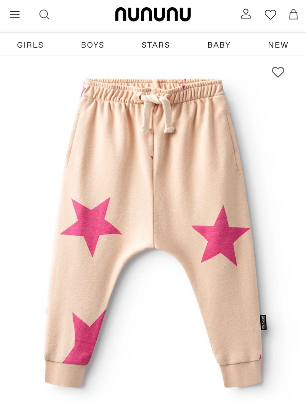 Nununu Kids Joggers with Pink Stars NWT 0-3 months. Part of a 2 piece set - Picture 6 of 9
